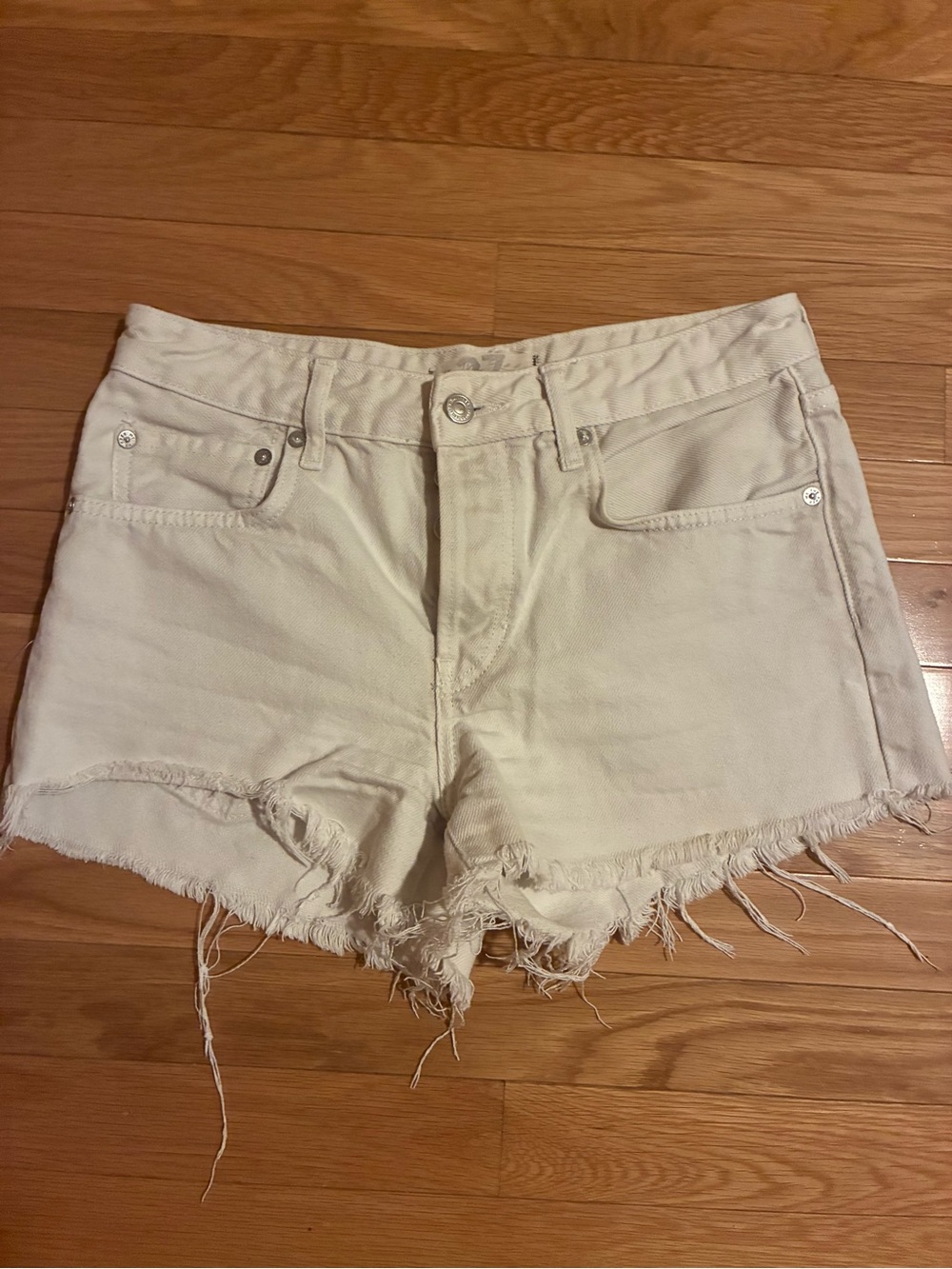 We The Free Cream Raw-Hem Denim Shorts
